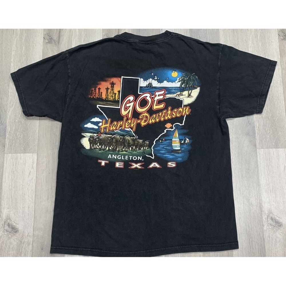 VTG Harley Davidson Motorcycles Black Angleton Texas GOE T-shirt Adult Size L